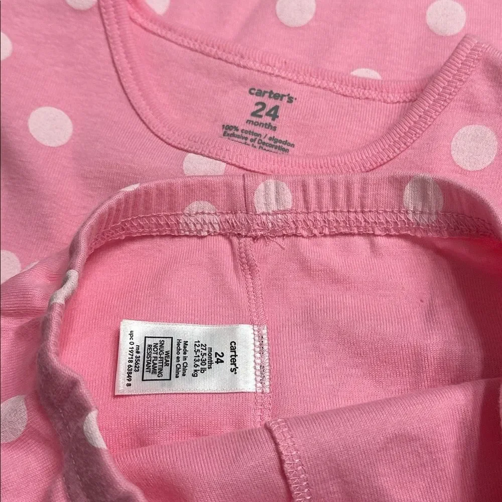 Carters Girls Cotton Snug Fit Pajama Set NEW Polka Dots Short Sleeve Pants 24M